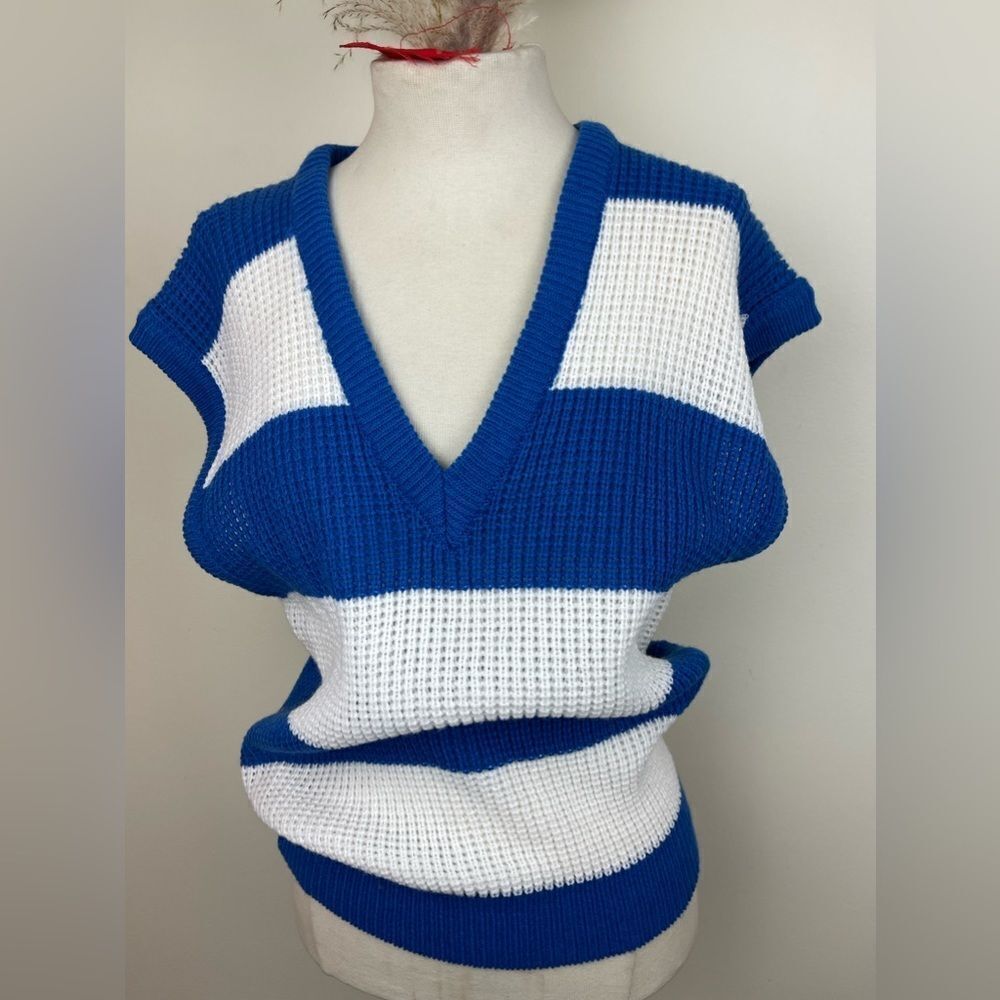 VINTAGE blue and white sweater vest for women || Pullover sweater vest vintage